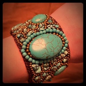 Turquoise boho western cuff bracelet